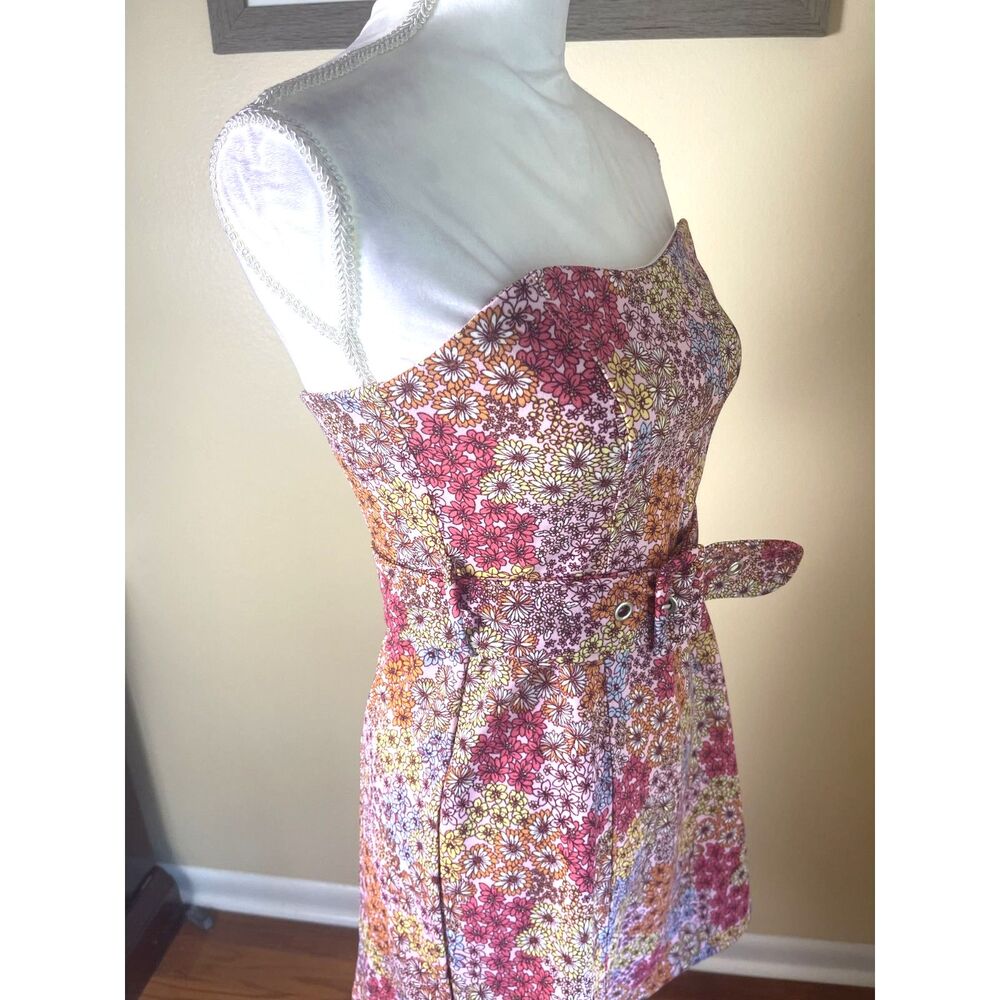 Strapless Pink Floral Belted Mini Dress NWT M Cottagecore Garden Party Spring - Picture 3 of 16